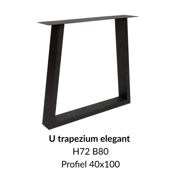Metalen onderstel U trapezium elegant zwart RAL9005 - 80cm breed. Profiel 40x100mm