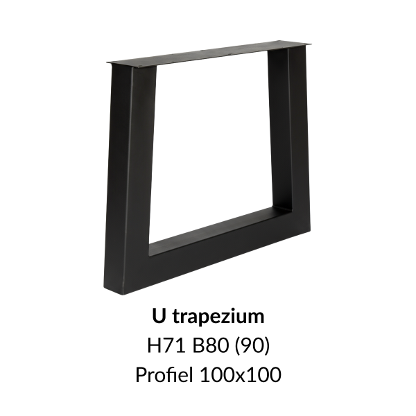 Metalen onderstel U trapezium zwart RAL9005 - 80-90cm breed. Profiel 100x100mm