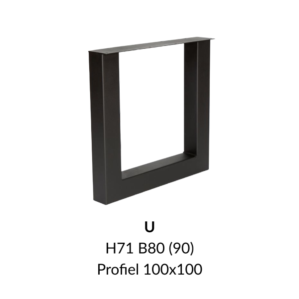 Metalen onderstel U zwart RAL9005 - 71cm hoog - 80cm breed. Profiel 100x100mm