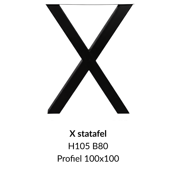 Metalen onderstel X statafel zwart RAL9005 - 105cm hoog - 80cm breed. Profiel 100x100mm