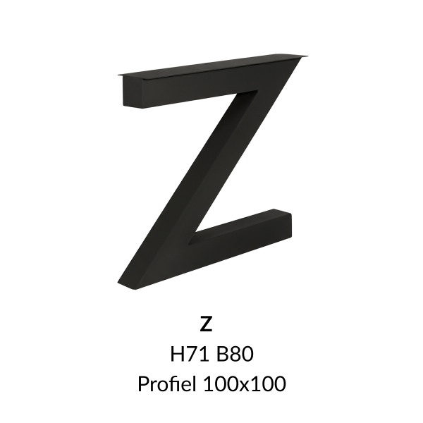 Metalen onderstel Z zwart RAL9005 - 80cm breed. Profiel 100x100mm