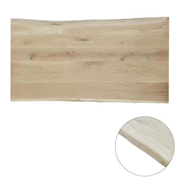 Tafelblad rustiek eiken 2-lange zijden boomkant 40mm 1000x600 onbehandeld