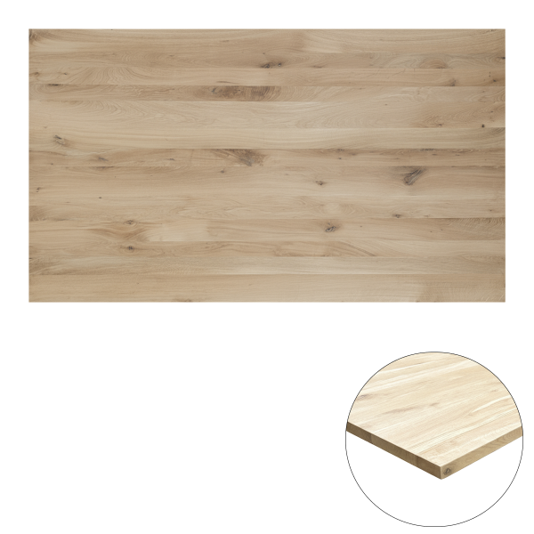 Tafelblad rustiek eiken 2-lange zijden rechte kant 40mm 1800x1000 onbehandeld