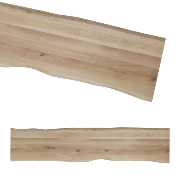 Tafelblad rustiek eiken bankje 2-lange zijden boomkant 40mm 2200x450 onbehandeld
