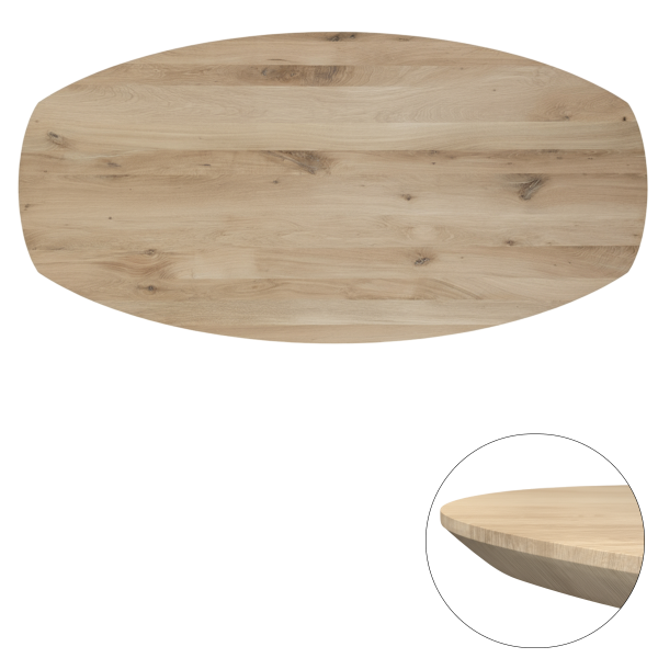 Tafelblad rustiek eiken Deens ovaal facet rand 40mm 300x120