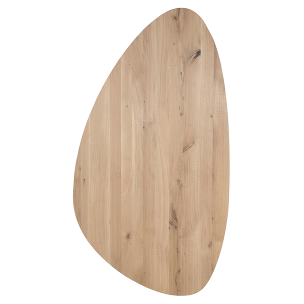 Tafelblad rustiek eiken kiezel ovaal facet kant ronding links 40mm 2200x1200 onbehandeld