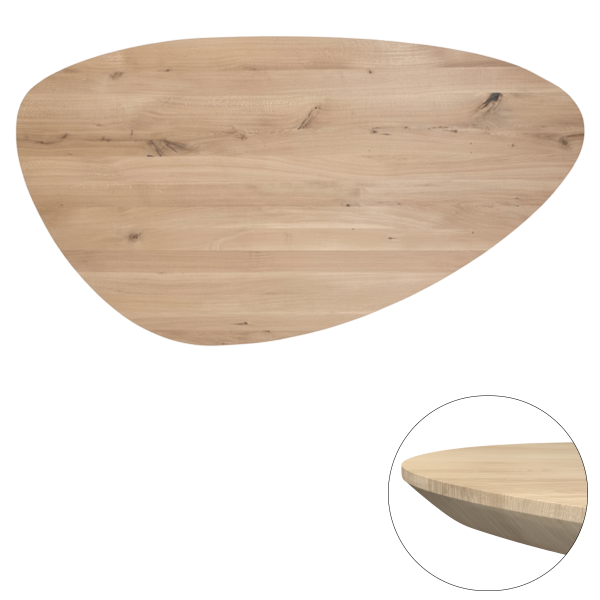 Tafelblad rustiek eiken kiezel ovaal facet kant ronding rechts 40mm 2600x1300 onbehandeld