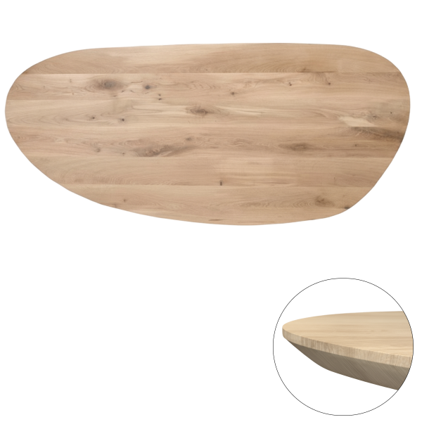 Tafelblad rustiek eiken nier ovaal facet kant 40mm 2700x1200 onbehandeld