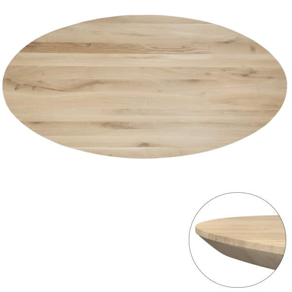 Tafelblad rustiek eiken ovaal facet rand 40mm 160x90 onbehandeld