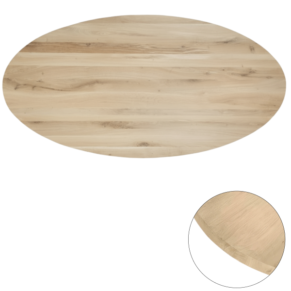 Tafelblad rustiek eiken ovaal rechte kant 40mm 260x120 onbehandeld