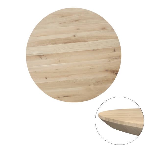 Tafelblad rustiek eiken rond facet kant 40mm Ø1200 onbehandeld