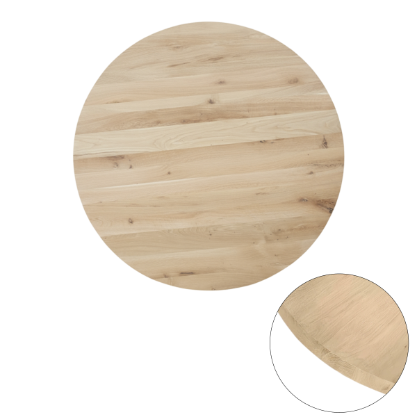 Tafelblad rustiek eiken rond rechte kant 40mm Ø1300 onbehandeld